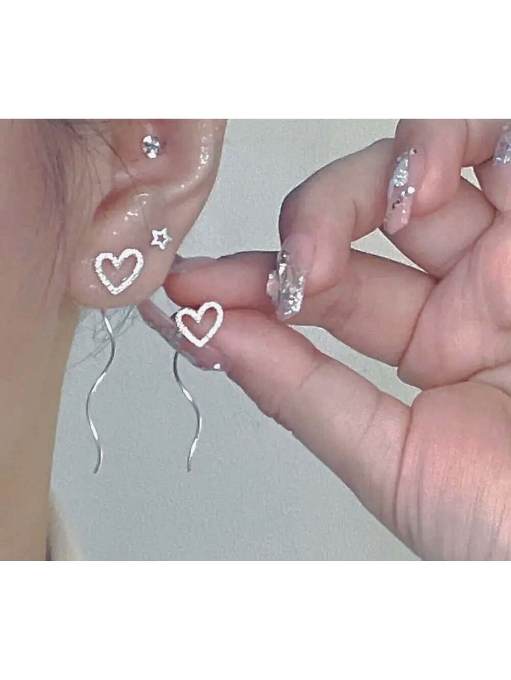 New - Dazzling Silvery Heart Wave Tassel Earrings